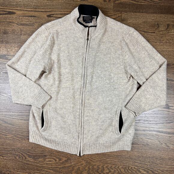 Pendleton Sweater Mens 2XL Beige Oatmeal Washable Shetland Wool Full Zip Pockets - Picture 1 of 12